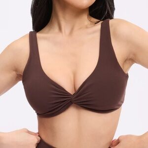 BUFFBUNNY twisted sports bra dark brown workout bra removable padded bust large